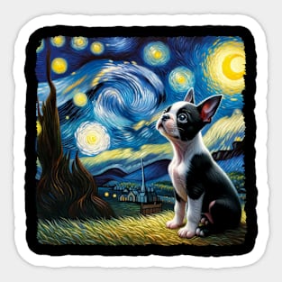 Starry Boston Terrier Portrait - Dog Portrait Sticker